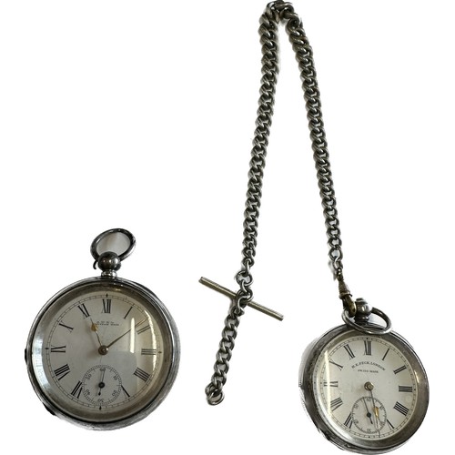 449 - Two sterling silver pocket watches by Waltham and peck of London