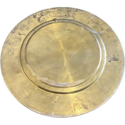 120 - Vintage brass and copper indian tray with silver decoration, diameter approximately 36cm