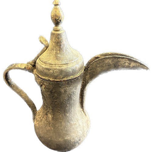 59 - Very old antique Dallah arabic middle eastern copper coffee pot. islamic metal work height approxima... 