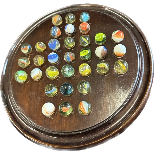 64 - Vintage wooden Solitaire board with marbles