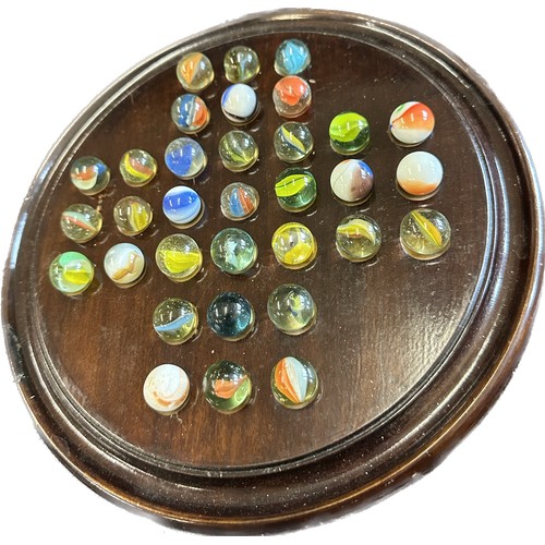 64 - Vintage wooden Solitaire board with marbles