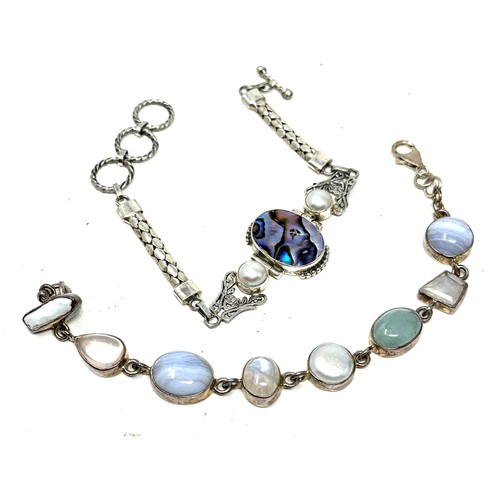 416 - 2 X .925 Gemstone Set Bracelets Including Moonstone And Agate (41g)