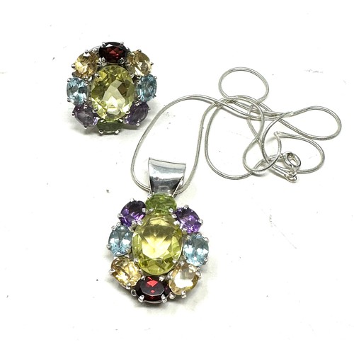 418 - .925 Gemstone Set Necklace And Ring Set (35g)