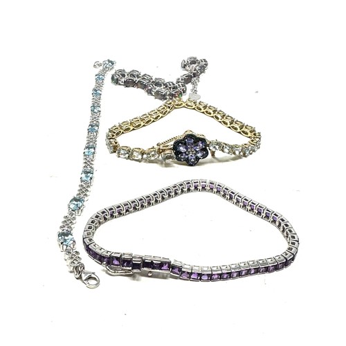 421 - 4 X .925 Tennis Style Bracelets Including Gemstone Set (48g)