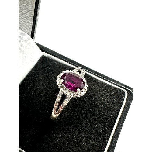 271 - 9ct white gold diamond & garnet halo ring (2.3g)