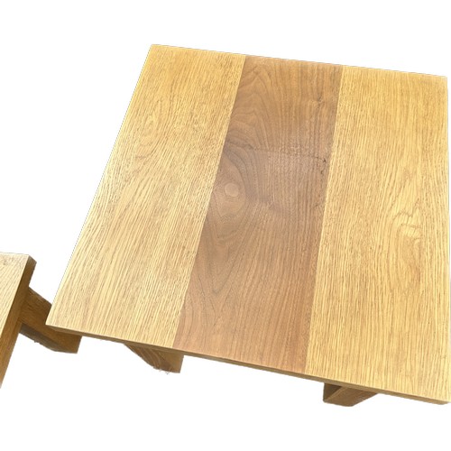 357 - 2 veneered oak side tables, largest measures Height 20 inches, 20 inches square