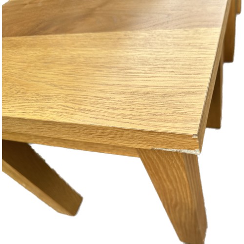 357 - 2 veneered oak side tables, largest measures Height 20 inches, 20 inches square