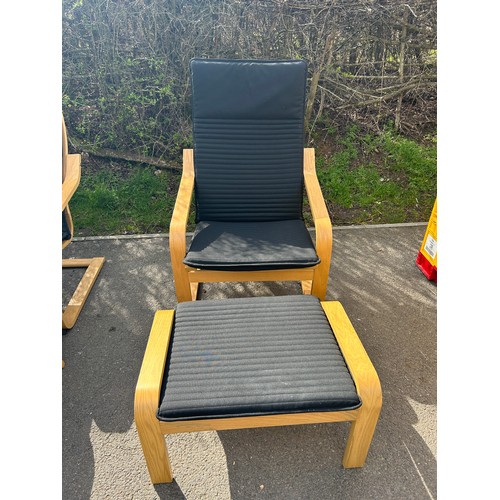 369 - Ikea lounge / relaxation chair with matching footstool, black cushion detail, approximate height 40 ... 