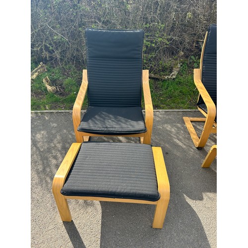 369 - Ikea lounge / relaxation chair with matching footstool, black cushion detail, approximate height 40 ... 