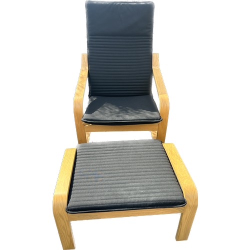 369 - Ikea lounge / relaxation chair with matching footstool, black cushion detail, approximate height 40 ... 