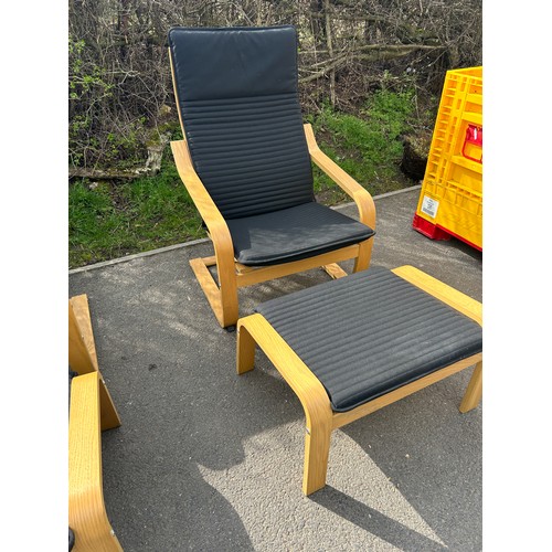 370 - Ikea lounge / relaxation chair with matching footstool, black cushion detail, approximate height 40 ... 