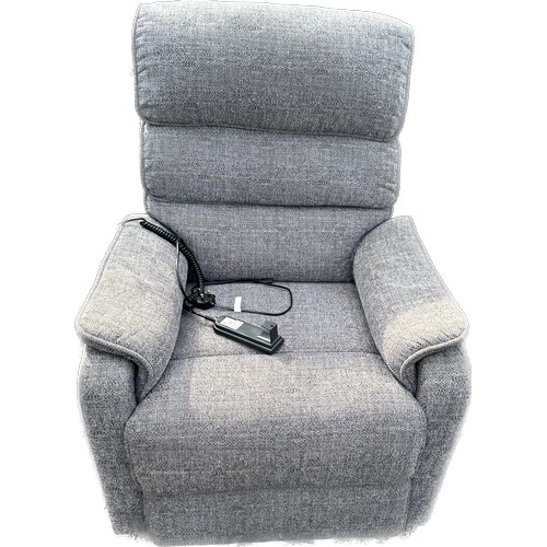 371 - Grey fabric electric reclining arm chair, good overall condition, approximate measurements: Height 4... 