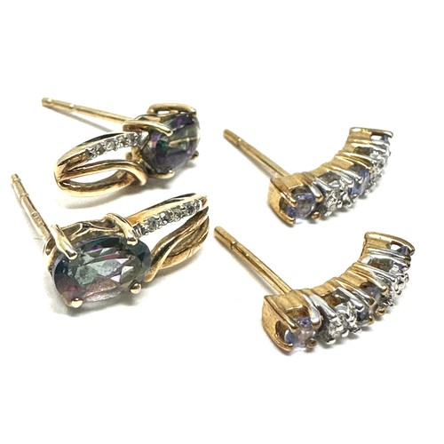 192 - 2 x 9ct gold paired diamond earrings inc. mystic topaz, tanzanite (2.2g)