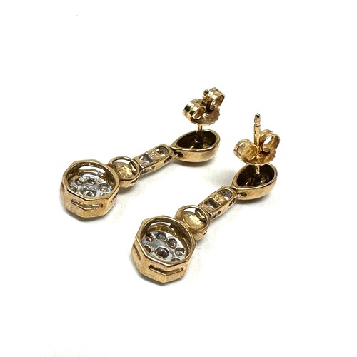 197 - 9ct gold diamond drop earrings (4g)