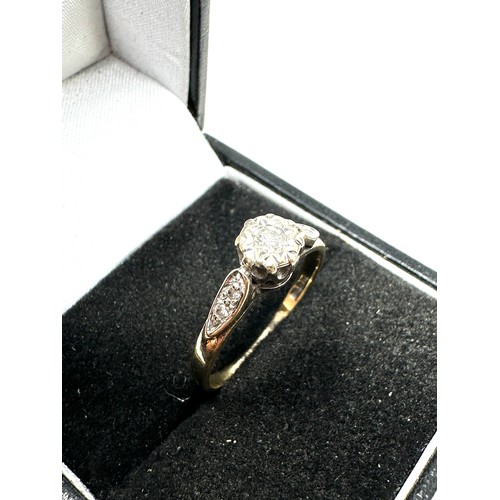 208 - 9ct gold diamond solitaire ring with diamond set shank (2g)