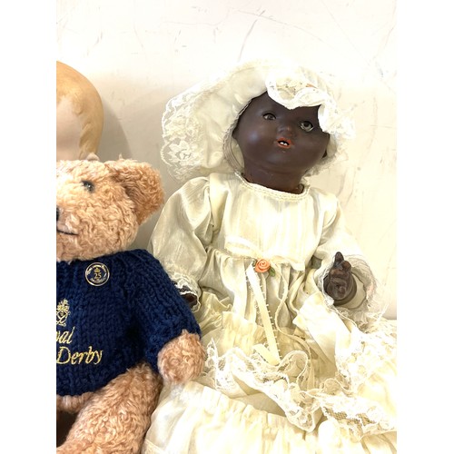 321 - Black AM German doll with Crown Derby teddy and a sailor doll