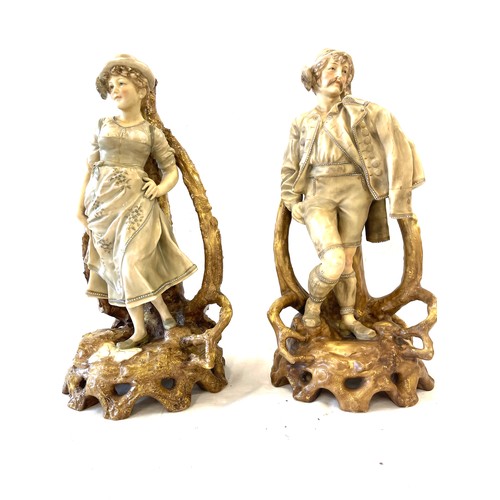 118 - Pair of 19th century Royal Dux style Bavarian figures, approximate height 14 inches. A/F