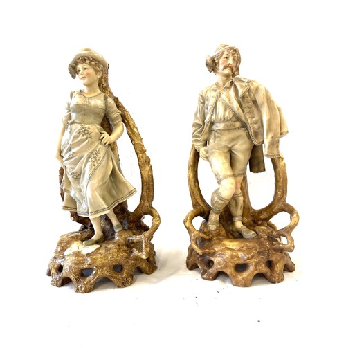 118 - Pair of 19th century Royal Dux style Bavarian figures, approximate height 14 inches. A/F