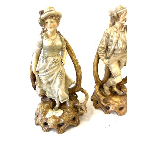 118 - Pair of 19th century Royal Dux style Bavarian figures, approximate height 14 inches. A/F