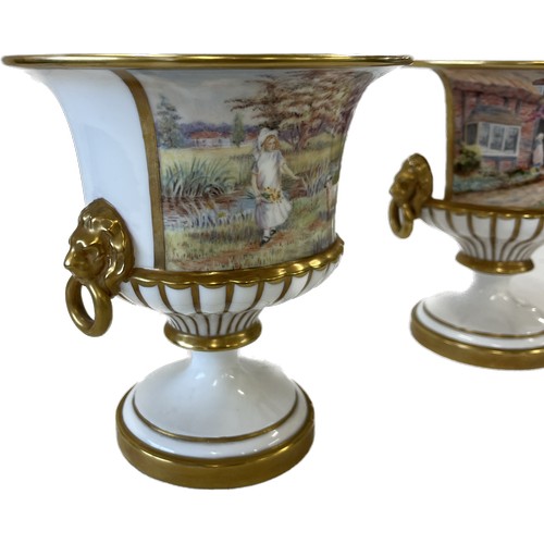 161 - Near pair of hand painted urns signed F Clark, Francis Clark was a Royal Worcester artist