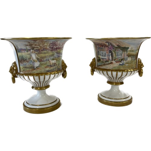 161 - Near pair of hand painted urns signed F Clark, Francis Clark was a Royal Worcester artist