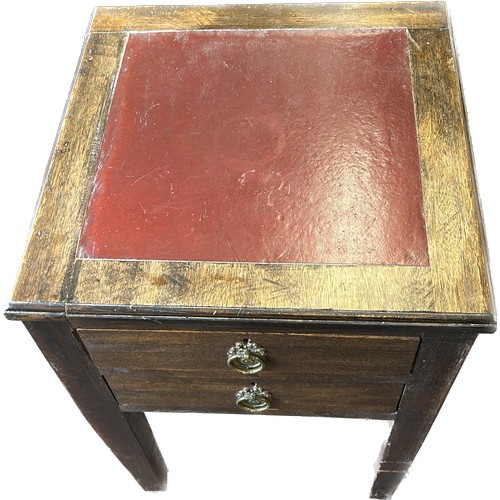 409 - 2 Door leather topped side table 26.5 inches tall 18 inches wide 18 inches depth