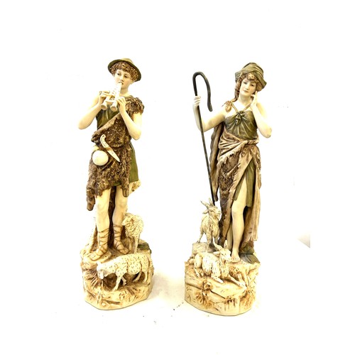 86 - Royal Dux Shepherd and Shepherdess, both approximately 15 inches tall