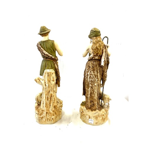 86 - Royal Dux Shepherd and Shepherdess, both approximately 15 inches tall