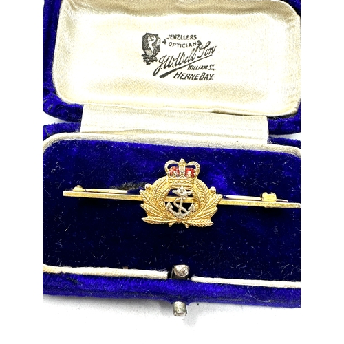 91 - Boxed hallmarked 9ct gold royal navy sweetheart brooch