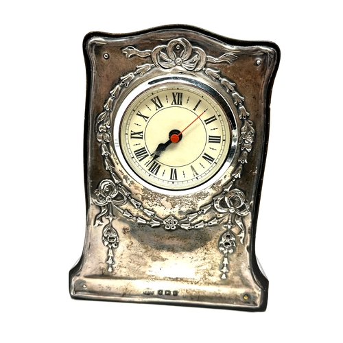 4 - Silver fronted quartz dressing table clock easel back  107mm x 145mm