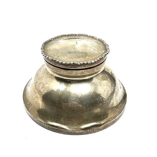 41 - large silver desk inkwell measures approx 11cm dia Birmingham silver hallmarks