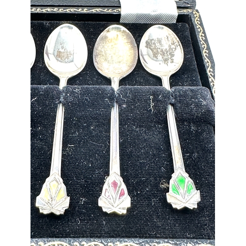 16 - Boxed set of silver & enamel tea  spoons