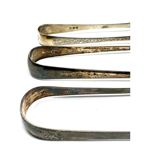 19 - 3 antique silver sugar tongs