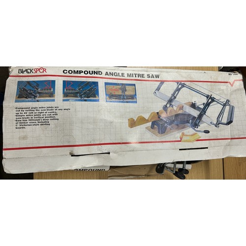 263 - Black Spur compound angle mitre saw, in original box, McCalister large tile cutter, a