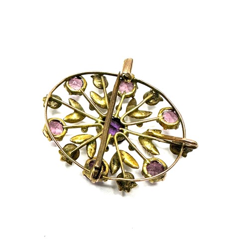 147 - Antique 9ct  gold amethyst paste & seed pearl brooch (3.2g)