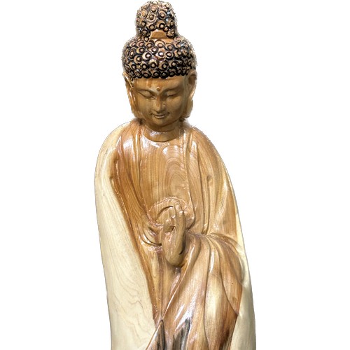 111 - Religious wooden carving, on stand approximate measurements: Height 15 inches,