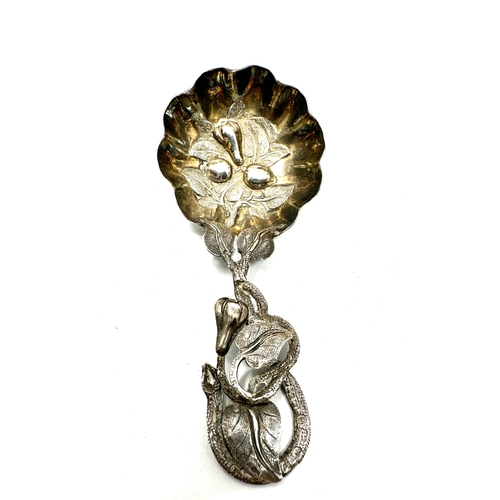 Fine Antique Victorian embossed silver tea caddy spoon