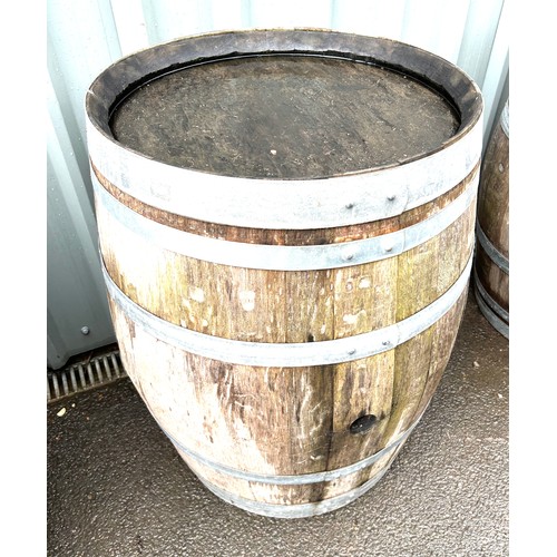 100P - Wooden and metal barrel measures approx 35 inches tall diameter 23 inches