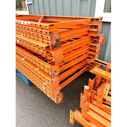 100T - Large selection of heavy duty pallet racking includes 17 uprights 106 inches tall, 10 short bars 56.... 