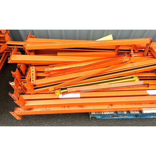 100T - Large selection of heavy duty pallet racking includes 17 uprights 106 inches tall, 10 short bars 56.... 