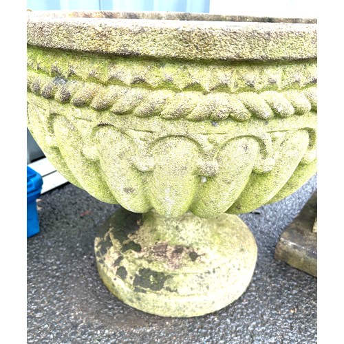 100U - Large concrete planter in 2 pieces measures approximately 19 inches tall 21 inches wide