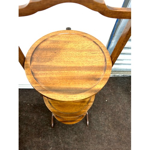 414 - Mahogany 3 tier folding cake stand, approximate height 34.5 inches