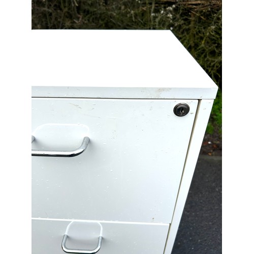 418 - White gloss 3 drawer filing cabinet, no key, approximate measurements: Height 44 inches, Width 19 in... 