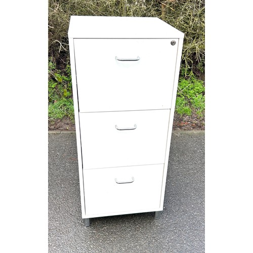 418 - White gloss 3 drawer filing cabinet, no key, approximate measurements: Height 44 inches, Width 19 in... 