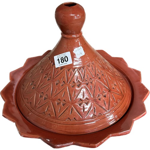 180 - Pottery Tagine, approximate height 10 inches, diameter 15 inches 85 grams