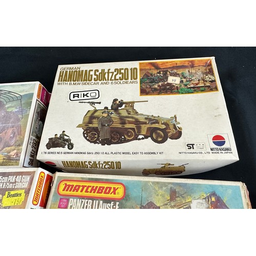 55 - Four vintage boxed tanks to include Matchbox Sd.Kfz-232 armoured radio car, Matchbox Panzer Ausf-F, ... 
