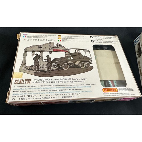 55 - Four vintage boxed tanks to include Matchbox Sd.Kfz-232 armoured radio car, Matchbox Panzer Ausf-F, ... 