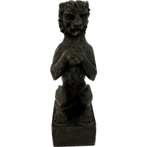 14 - Antique wood carving of a lion type beast, approximate height 22cm