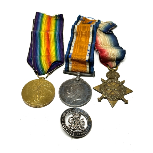 59 - ww1 trio medals & badge to pte j beaumont  k.o.s.b