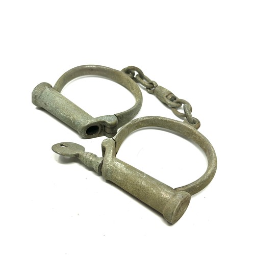66 - Vintage handcuffs with key & police or fire whistle